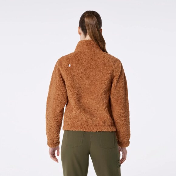 Figs On-Shift High Pile Fleece Bomber Jacket in Mocha, Size Medium - Picture 8 of 12